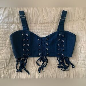 Rehab denim lace up crop top sz medium